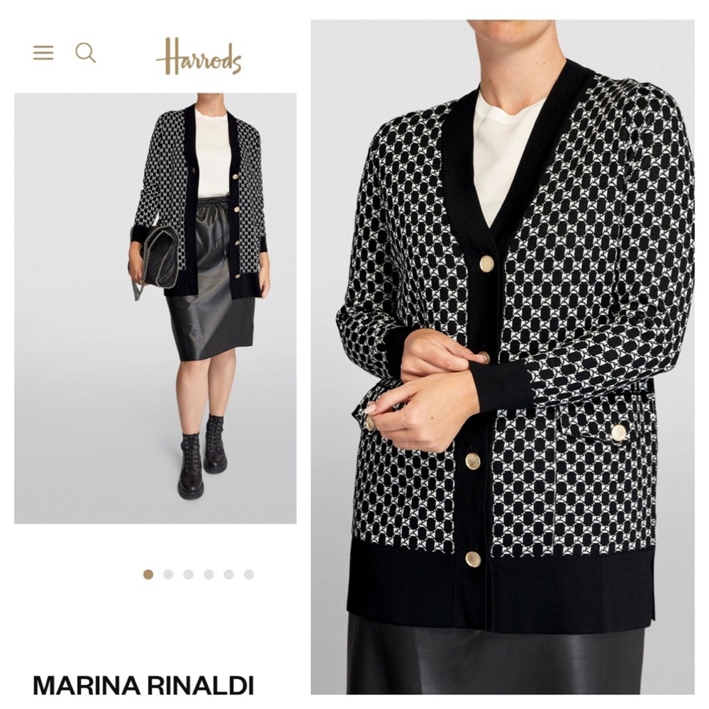Marina Rinaldi V-Neck Mabel Cardigan black and white print size M